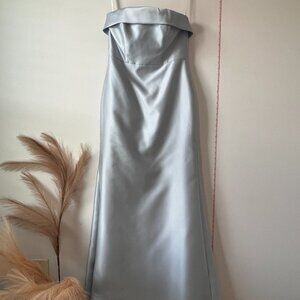 Alfred Sung Strapless Satin Trumpet Gown Mist D870 Size 6 Altered Waist